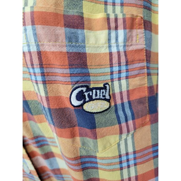 Cruel Girl Shirt Women XL Western Cowgirl Rodeo Button Up Orange Plaid - Picture 9 of 12